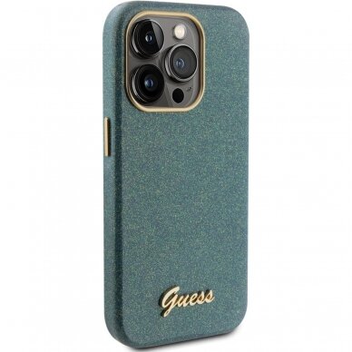 iPhone 15 PRO khaki Glitter Glossy Script GUESS nugarėlė 2