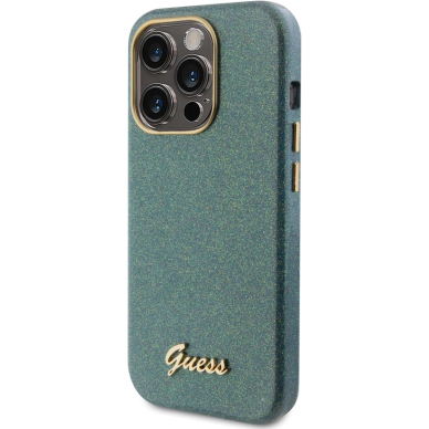 iPhone 15 PRO khaki Glitter Glossy Script GUESS nugarėlė 3
