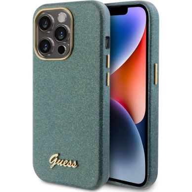 iPhone 15 PRO khaki Glitter Glossy Script GUESS nugarėlė