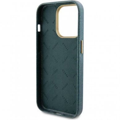 iPhone 15 PRO khaki Glitter Glossy Script GUESS nugarėlė 5