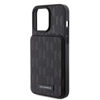 iPhone 15 PRO MAX black Saffiano Cardslots and Stand Monogram KARL LAGERFELD nugarėlė 5