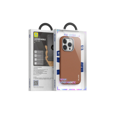 iPhone 15 PRO MAX brown Leather Magnetic Mr. Monkey nugarėlė 3