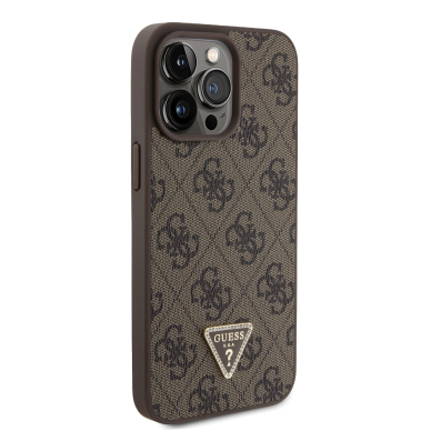 iPhone 15 PRO MAX brown PU Leather Triangle Strass GUESS nugarėlė 3