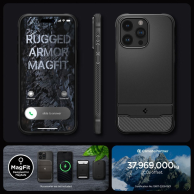 iPhone 15 PRO MAX juoda SPIGEN RUGGED ARMOR MagSafe nugarėlė 13