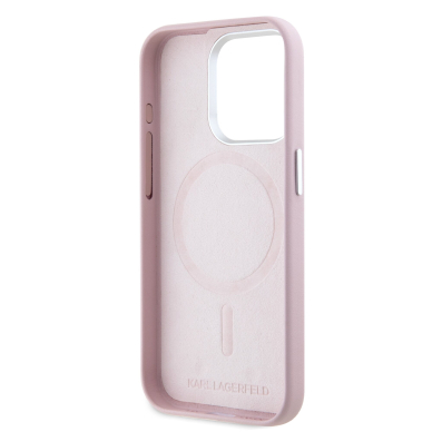 iPhone 15 PRO MAX pink Magsafe PU FW Metal Plate KARL LAGERFELD nugarėlė 6