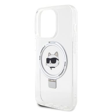 iPhone 15 PRO MAX white Ring Stand MagSafe Choupette Head KARL LAGERFELD nugarėlė 5