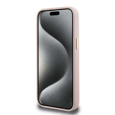 iPhone 15 PRO pink Silicone Script Metal Logo&Frame GUESS nugarėlė 4