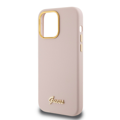 iPhone 15 PRO pink Silicone Script Metal Logo&Frame GUESS nugarėlė 5