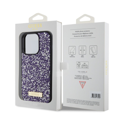 iPhone 15 PRO purple Rhinestone Metal Logo GUESS nugarėlė 1