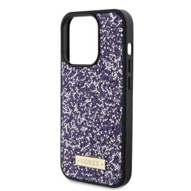 iPhone 15 PRO purple Rhinestone Metal Logo GUESS nugarėlė 3