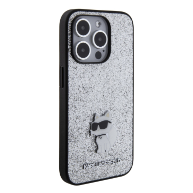 iPhone 15 PRO silver Fixed Glitter Metal PIN KARL LAGERFELD nugarėlė 3