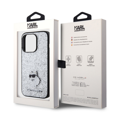 iPhone 15 PRO silver Fixed Glitter Metal PIN KARL LAGERFELD nugarėlė 7