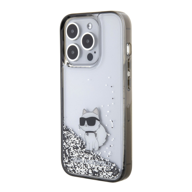 iPhone 15 PRO silver Liquid Glitter Choupette KARL LAGERFELD nugarėlė