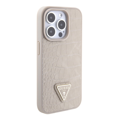 iPhone 15 PRO taupe PU Leather Croco Logo Bundle Charm GUESS nugarėlė 3