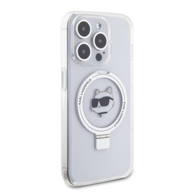 iPhone 15 PRO white Ring Stand MagSafe Choupette Head KARL LAGERFELD nugarėlė 3