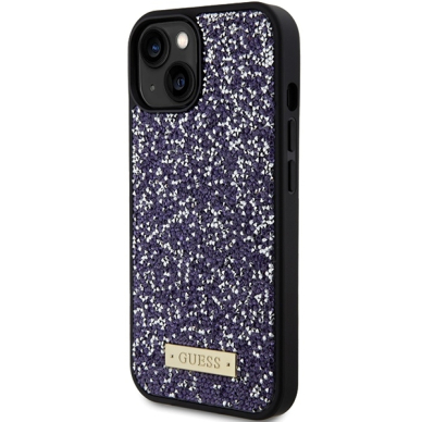 iPhone 15 / 14 / 13 purple Rhinestone Metal Logo GUESS nugarėlė 9