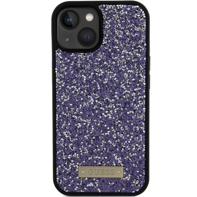 iPhone 15 / 14 / 13 purple Rhinestone Metal Logo GUESS nugarėlė 10