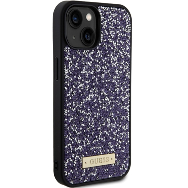 iPhone 15 / 14 / 13 purple Rhinestone Metal Logo GUESS nugarėlė 11