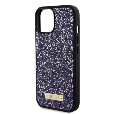 iPhone 15 / 14 / 13 purple Rhinestone Metal Logo GUESS nugarėlė 3
