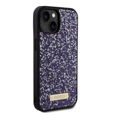 iPhone 15 / 14 / 13 purple Rhinestone Metal Logo GUESS nugarėlė 5