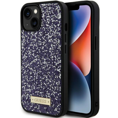 iPhone 15 / 14 / 13 purple Rhinestone Metal Logo GUESS nugarėlė 8
