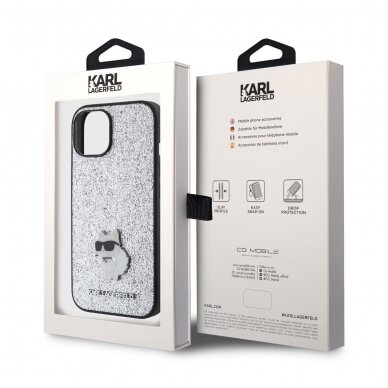 iPhone 15 / 14 / 13 silver Fixed Glitter Metal PIN KARL LAGERFELD nugarėlė 7