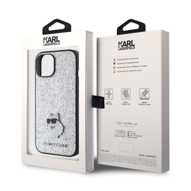 iPhone 15 / 14 / 13 silver Fixed Glitter Metal PIN KARL LAGERFELD nugarėlė 7