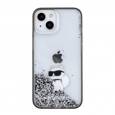 iPhone 15 / 14 / 13 silver Liquid Glitter Choupette KARL LAGERFELD nugarėlė 3