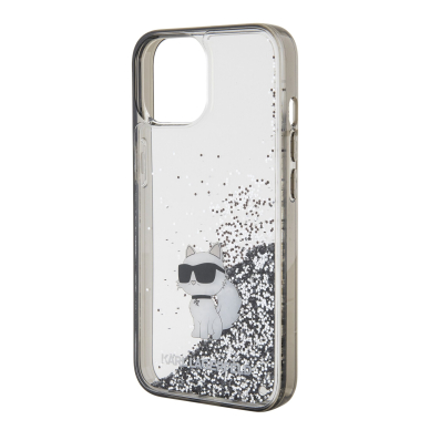 iPhone 15 / 14 / 13 silver Liquid Glitter Choupette KARL LAGERFELD nugarėlė 5