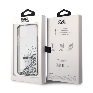 iPhone 15 / 14 / 13 silver Liquid Glitter Choupette KARL LAGERFELD nugarėlė 7