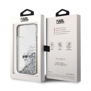 iPhone 15 / 14 / 13 silver Liquid Glitter Choupette KARL LAGERFELD nugarėlė 7