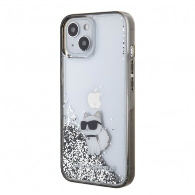 iPhone 15 / 14 / 13 silver Liquid Glitter Choupette KARL LAGERFELD nugarėlė 1