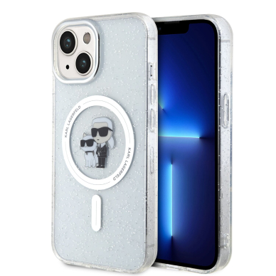 iPhone 15 / 14 / 13 transparent Glitter MagSafe Karl&Choupette KARL LAGERFELD nugarėlė
