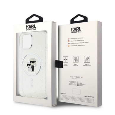 iPhone 15 / 14 / 13 transparent Glitter MagSafe Karl&Choupette KARL LAGERFELD nugarėlė 15
