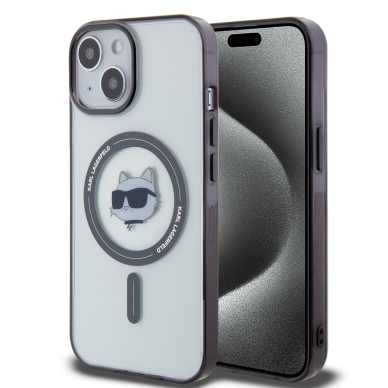 iPhone 15 / 14 / 13 transparent IML Choupette`s Head MagSafe KARL LAGERFELD nugarėlė