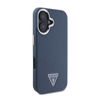 iPhone 16 blue MagSafe PU Grained Triangle Logo GUESS nugarėlė 2