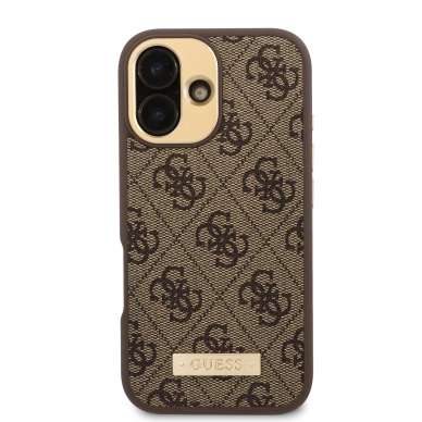 iPhone 16 brown Magsafe 4G PU Logo Plate GUESS nugarėlė 2