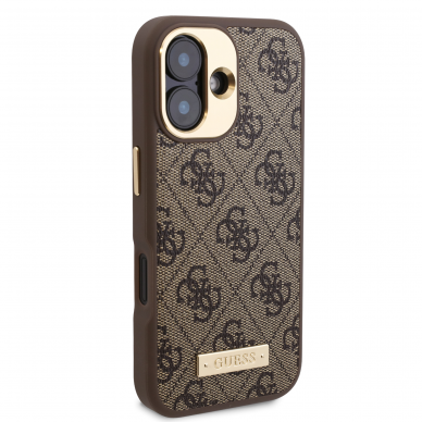 iPhone 16 brown Magsafe 4G PU Logo Plate GUESS nugarėlė 4