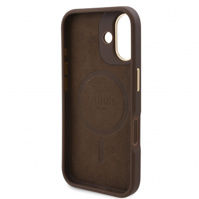 iPhone 16 brown Magsafe 4G PU Logo Plate GUESS nugarėlė 5