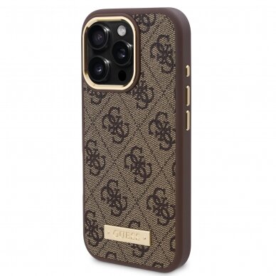iPhone 16 PRO brown Magsafe 4G PU Logo Plate GUESS nugarėlė 1