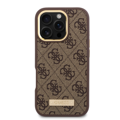 iPhone 16 PRO brown Magsafe 4G PU Logo Plate GUESS nugarėlė 2
