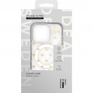 iPhone 16 PRO iDeal Of Sweden Clear MagSafe nugarėlė Golden Hearts 2