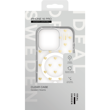 iPhone 16 PRO iDeal Of Sweden Clear MagSafe nugarėlė Golden Hearts 2