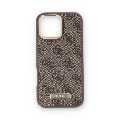 iPhone 16 PRO MAX brown Magsafe 4G PU Logo Plate GUESS nugarėlė 8