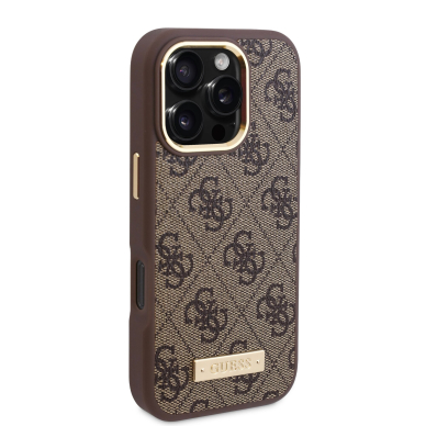 iPhone 16 PRO MAX brown Magsafe 4G PU Logo Plate GUESS nugarėlė 3