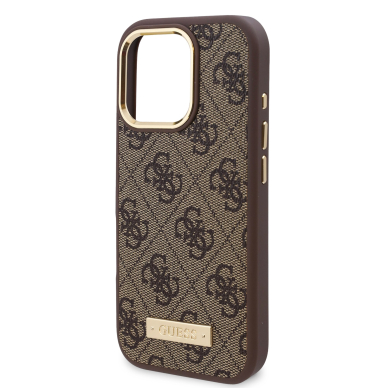 iPhone 16 PRO MAX brown Magsafe 4G PU Logo Plate GUESS nugarėlė 5