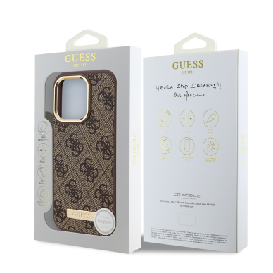 iPhone 16 PRO MAX brown Magsafe 4G PU Logo Plate GUESS nugarėlė 7