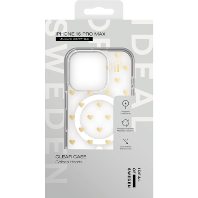 iPhone 16 PRO MAX iDeal Of Sweden Clear MagSafe nugarėlė Golden Hearts 2
