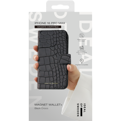 iPhone 16 PRO MAX iDeal Of Sweden dėklas MagSafe Magnet Wallet+ Black Croco 4