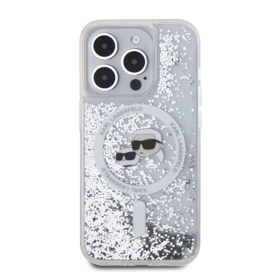 iPhone 16 PRO MAX transparent Magsafe Liquid Glitter KC Heads KARL LAGERFELD nugarėlė 2